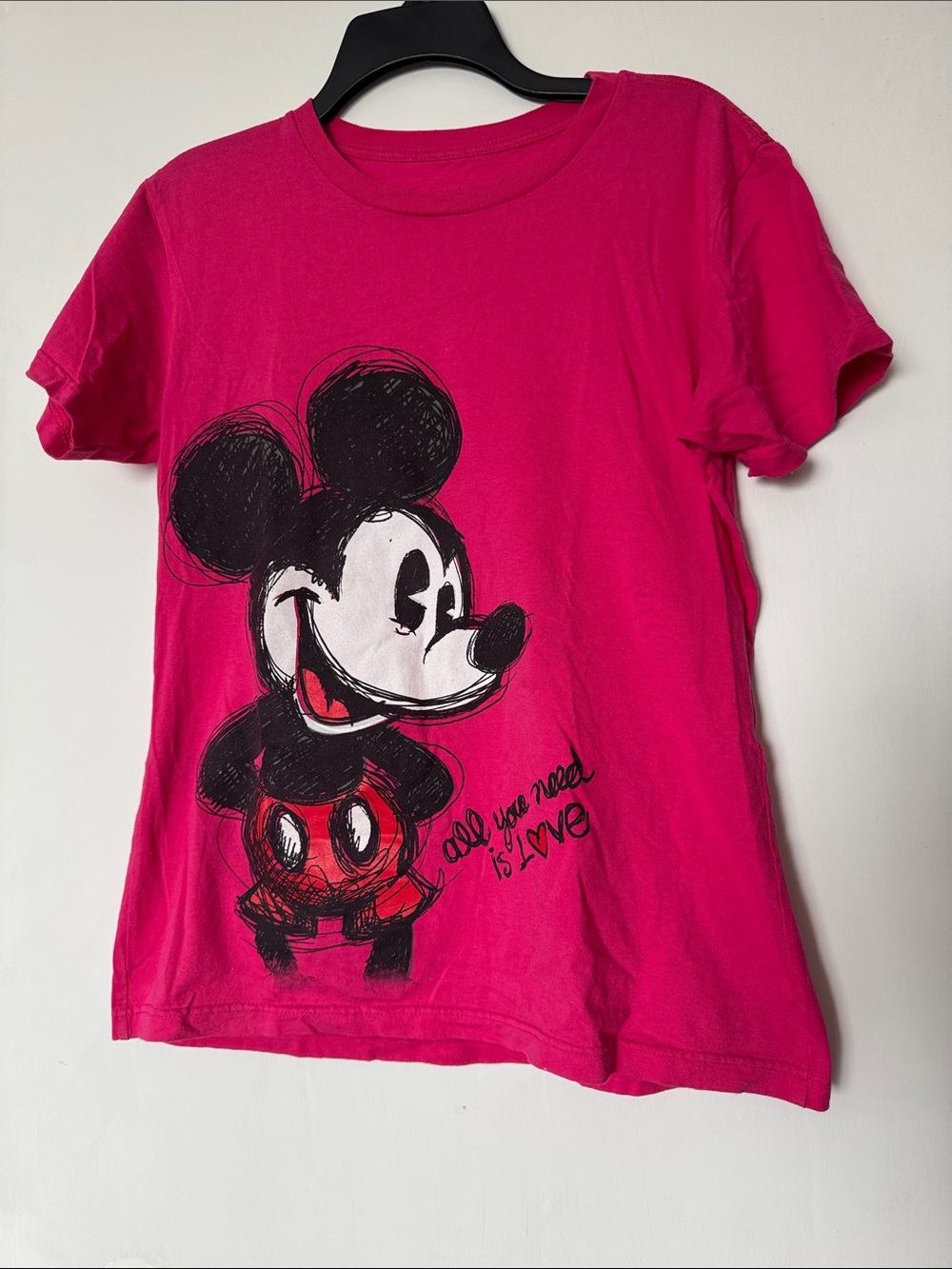 Disney Hot Pink Mickey Mouse Tee All You Need is Love Large Organic Cotton